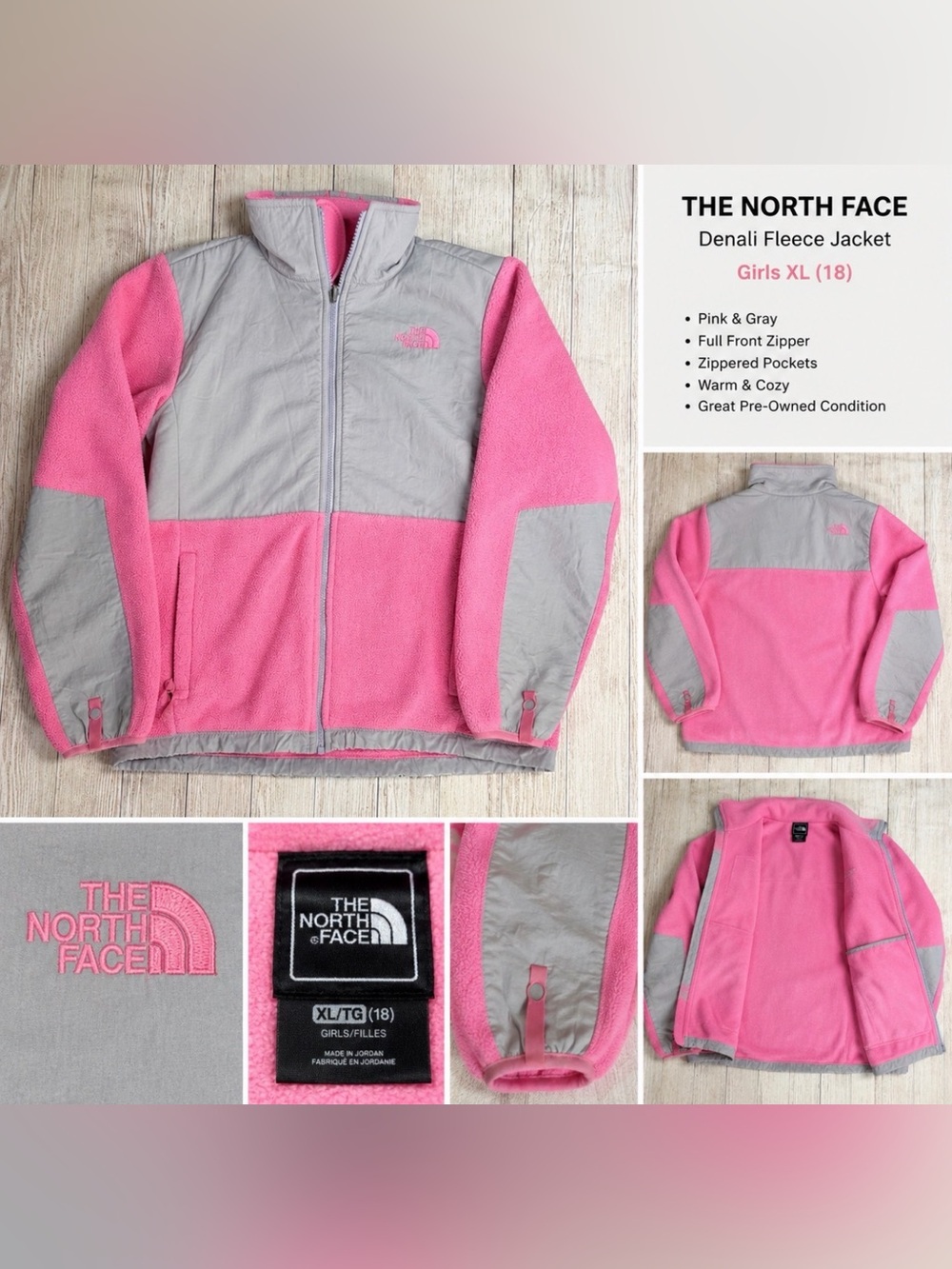 The North Face Pink Denali Fleece Jacket Girls XL Gray Cozy Gorpcore